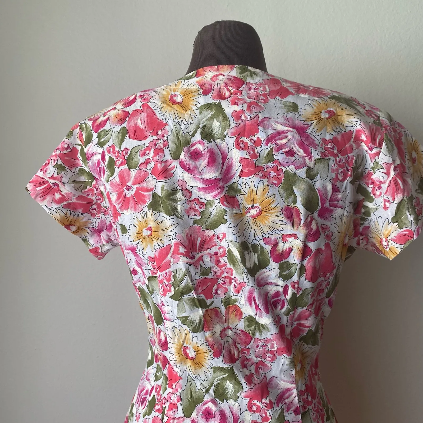 La Belle sz S pink Floral milkmaid VTG‎ prarie mini dress - Image 3