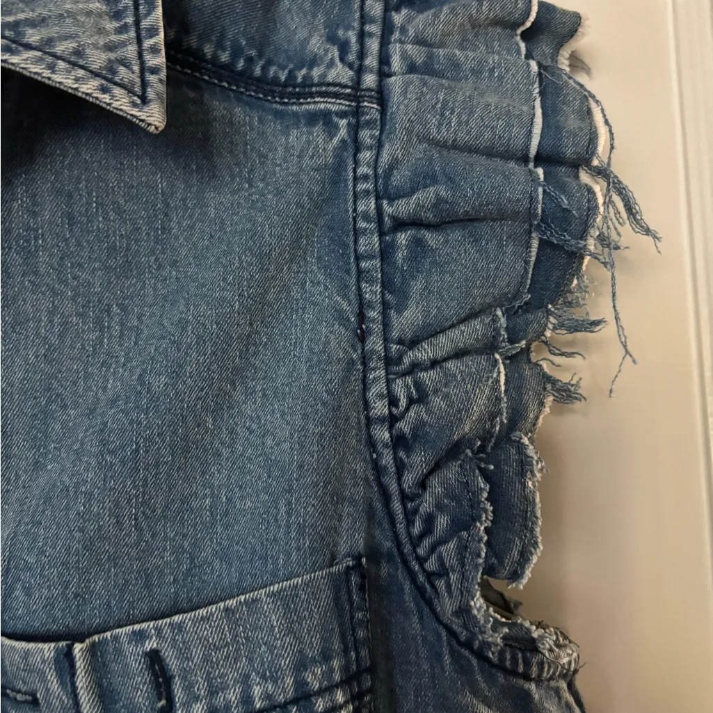 Pilcro (Anthropologie )Blue Denim Top with Patterned Trim - Image 5