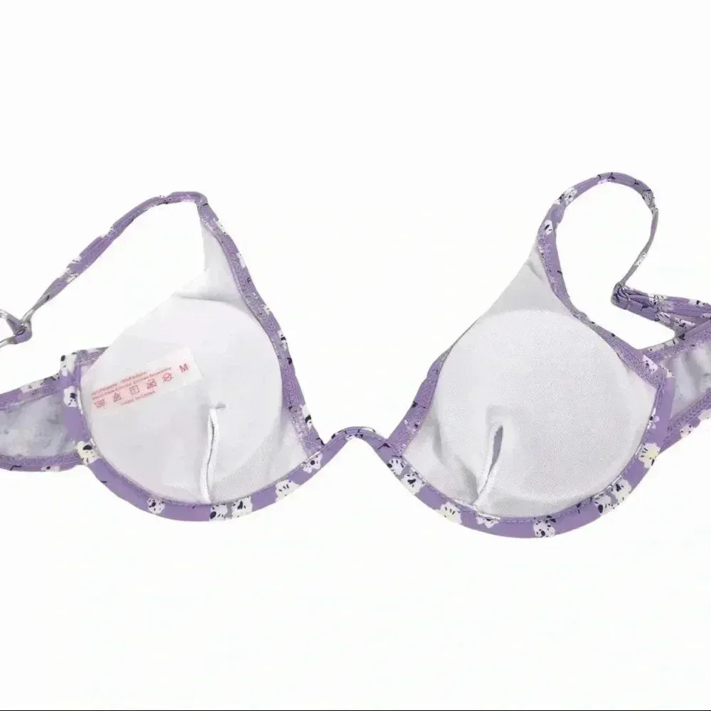 FLORAL LILAC TWO PIECE DEEP PLUNGE BIKINI TOP HIGH WAISTED BOTTOMS WOMENS MEDIUM Purple - Image 8