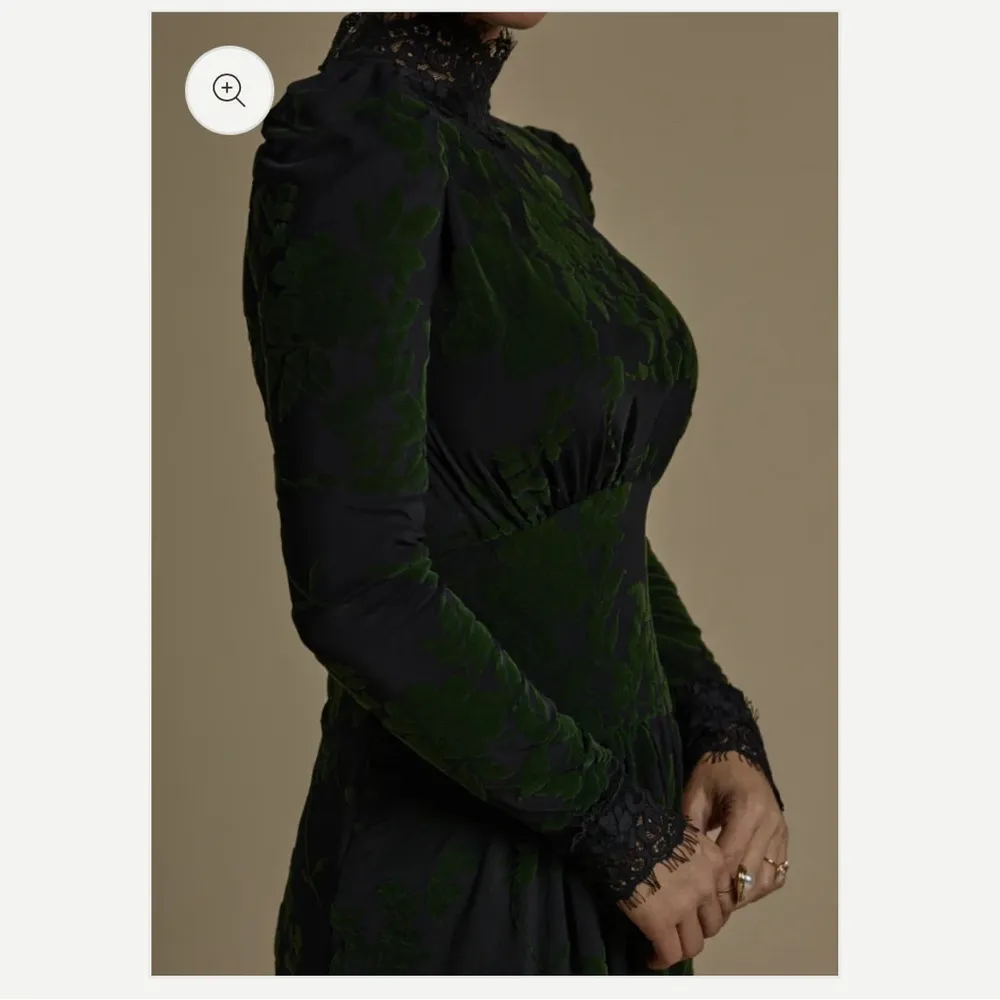 Flocked Mesh Lace Dress Green Size M - Image 7