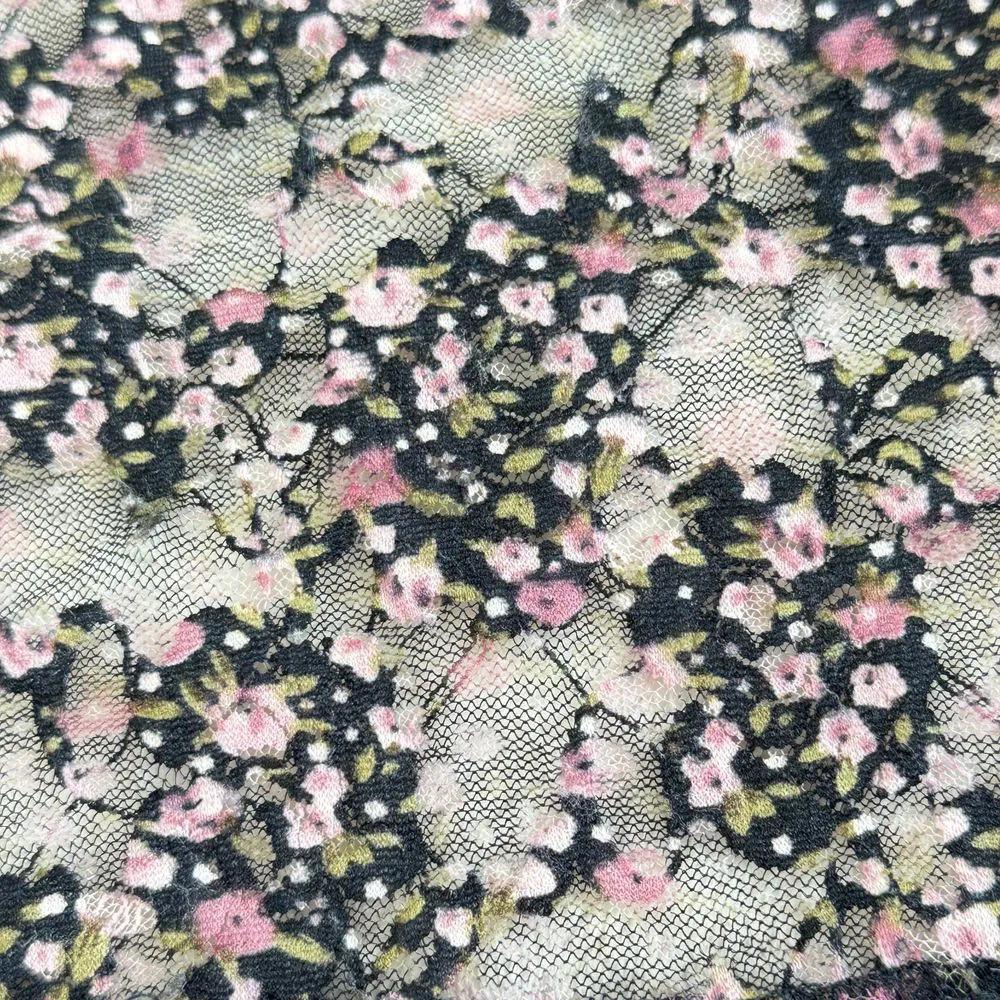 Kirra‎ Top Womens XS Black Mesh Lace Ditsy Floral Stretch Sheer Oversized Blouse - Image 10