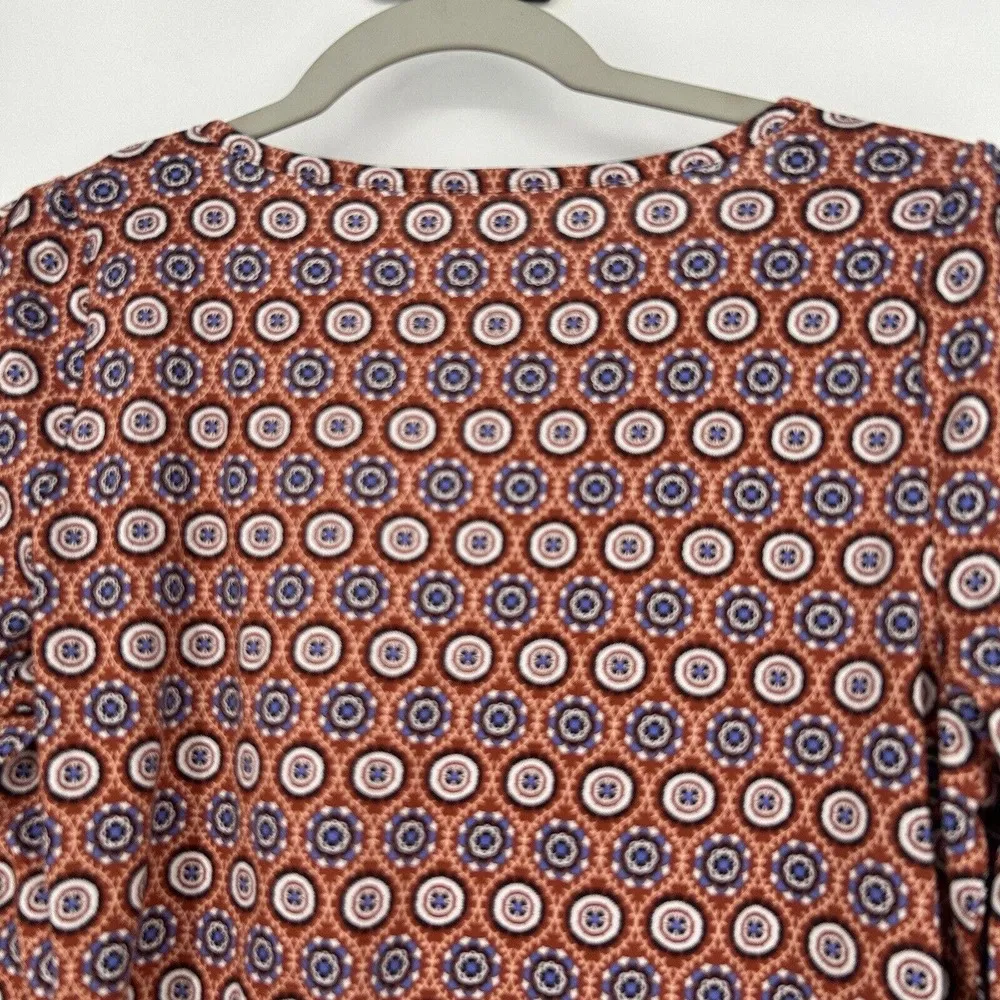 NEW LOFT Medallion Pleated V Neck Long Balloon Sleeve Tee Shirt Orange Size S - Image 6