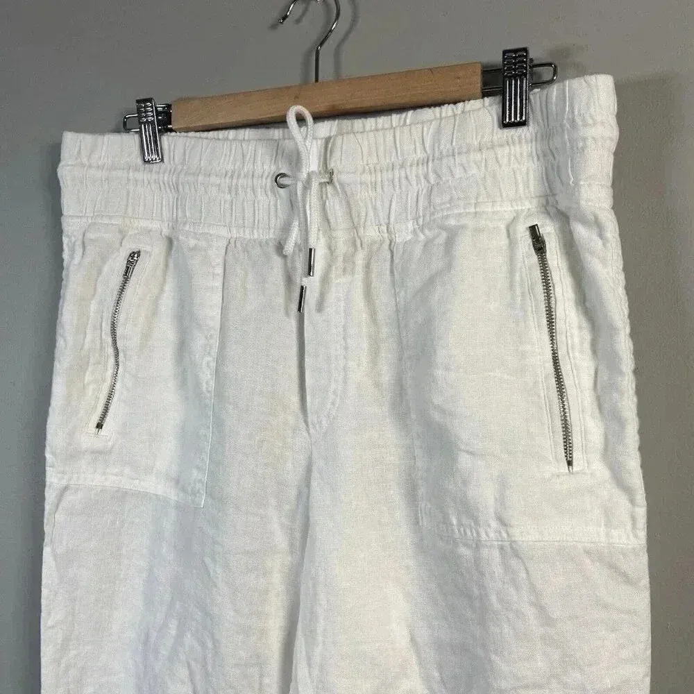 Athleta Cabo Linen‎ Jogger Pants Women's Size 12 White Pull On Elastic Pockets - Image 3