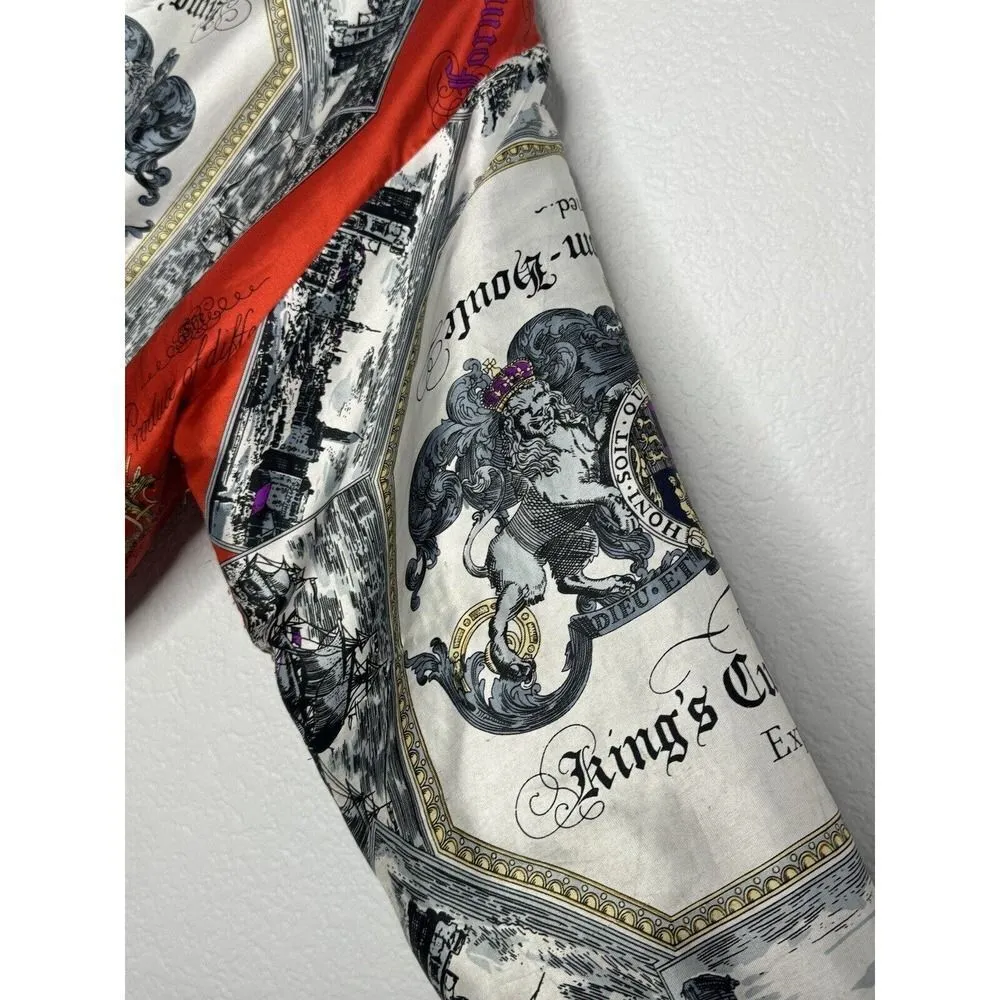 Vintage Woman's BOMBER JACKET OLD WORLD GRAPHIC SCARF MATERIAL ‼️‼️‼️ Red Size L - Image 9