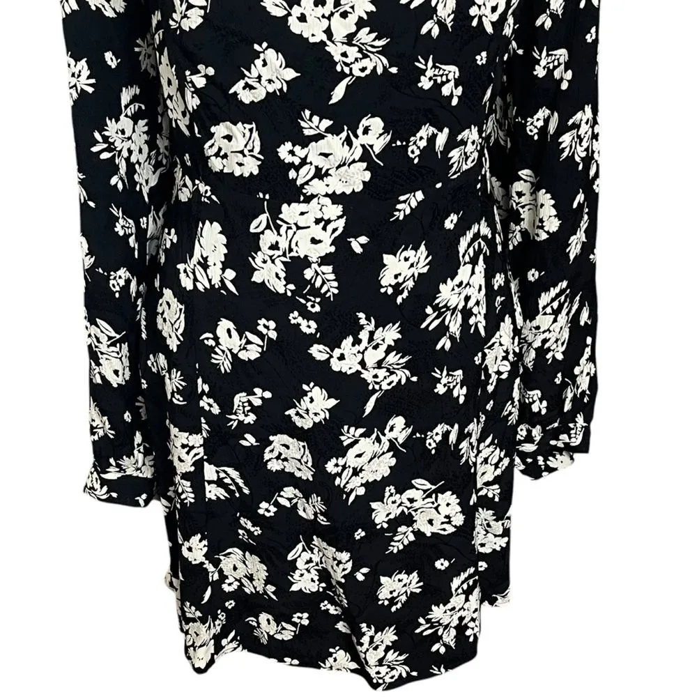 Sezane NWT Robe Carola Floral Dress Size 14 Black Long Sleeve Elegant - Image 4