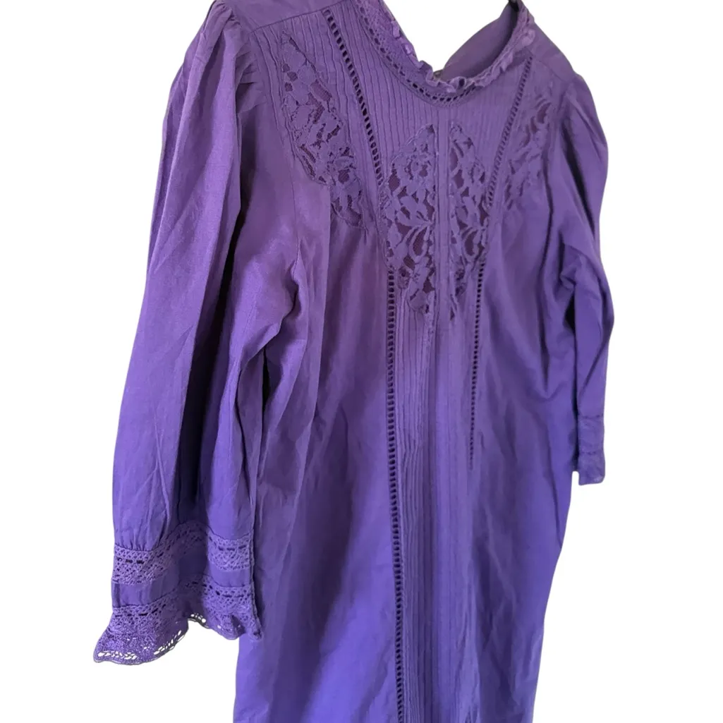 NEW Farm Rio Anthropologie Dasha Purple Embroidered Crochet Mini Tunic Dress - Image 5