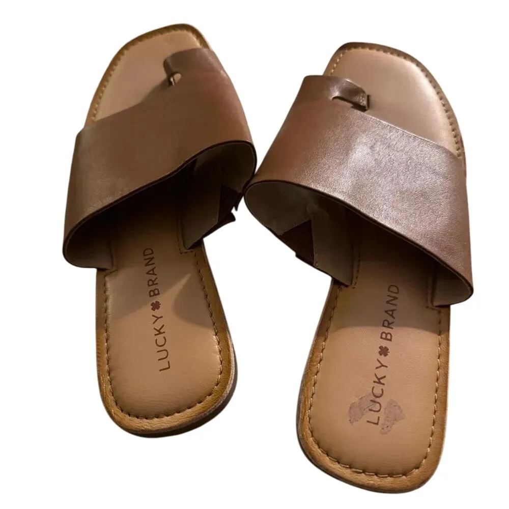 LUCKY BRAND Women's Vayleri Leather Slide Toe Ring  Brown Sandals, size 9.5 - Image 5