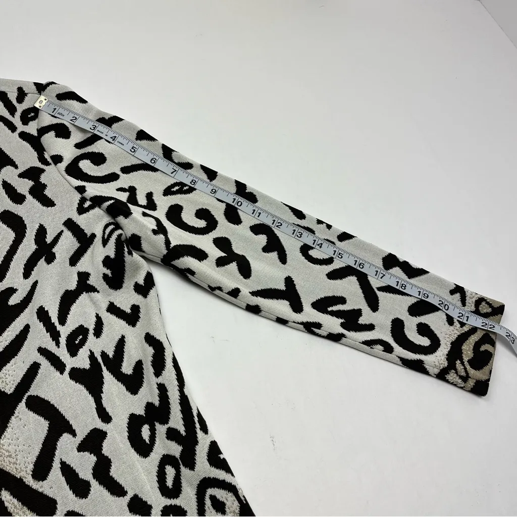 Ming Wang Leopard Print Open‎ Front Cardigan Sweater Medium Chocolate Brown Tan - Image 7