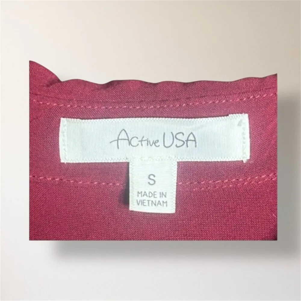 Active USA Red Collared Sleeveless Mini Shirt Dress High Low Hem Pocket Preppy S - Image 5