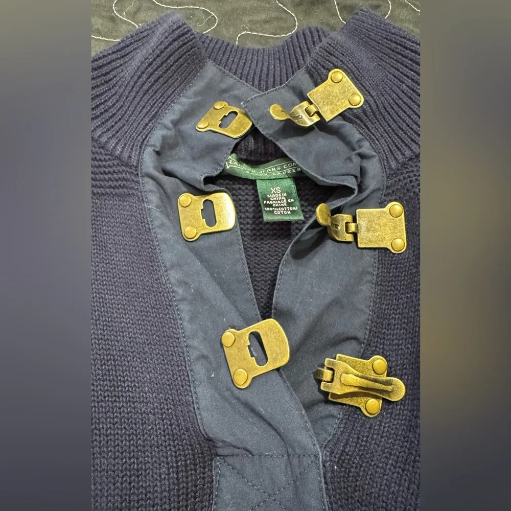 Ralph Lauren Equestrian Navy Blue Knit Clasp Long Sleeve Midi Sweater Dress - Image 5