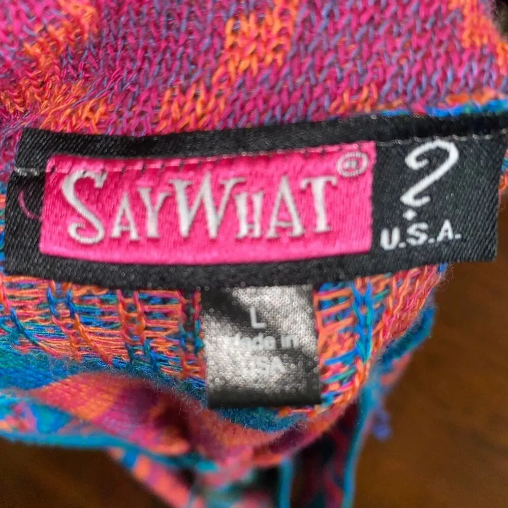 Say What open front lightweight shawl cardigan vest multicolor aztec print sz L - Image 4