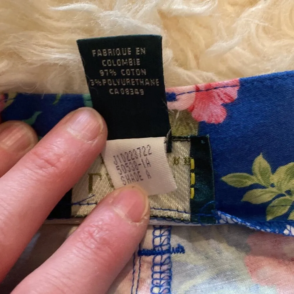 Lauren Ralph Lauren Colorful Floral Women’s Cropped Capris Sz 12 Petite Cotton Blue - Image 4