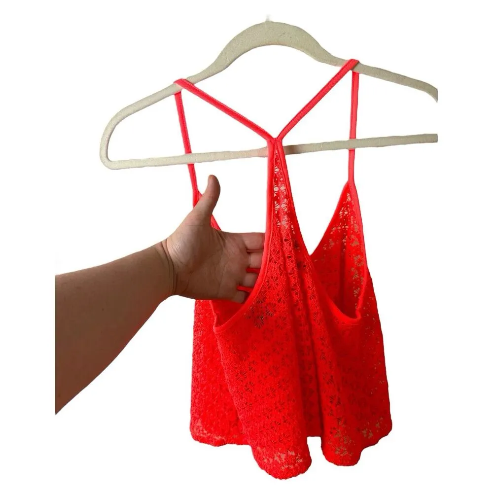 Pink Victoria Secret Top Womens M/L Beach Cover Up Crop Macrame Neon Halter - Image 2