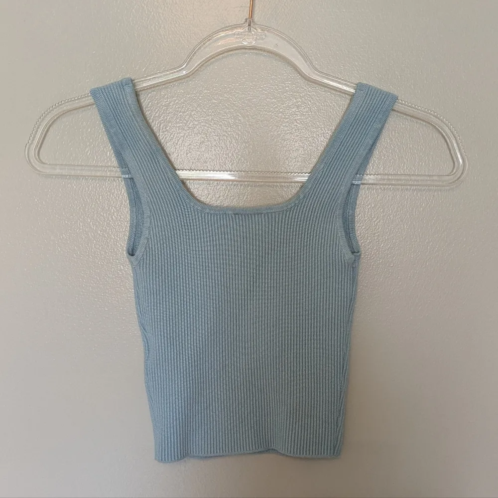Abercrombie & Fitch Ribbed Cropped Tank Top Light Blue XXS - Image 4