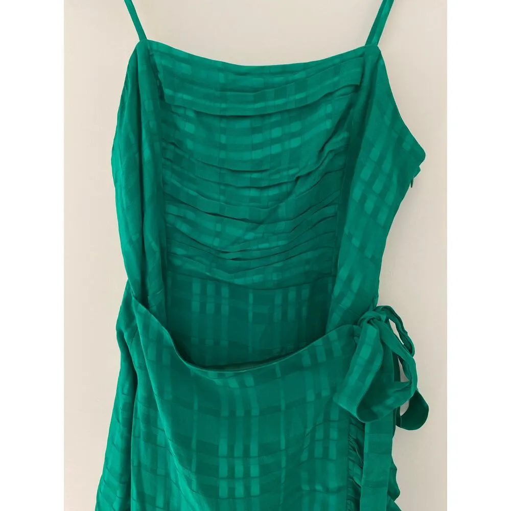 Privacy Please Henley Mini Dress in Green Faux Wrap Ruffle Flutter Summer EUC S - Image 2