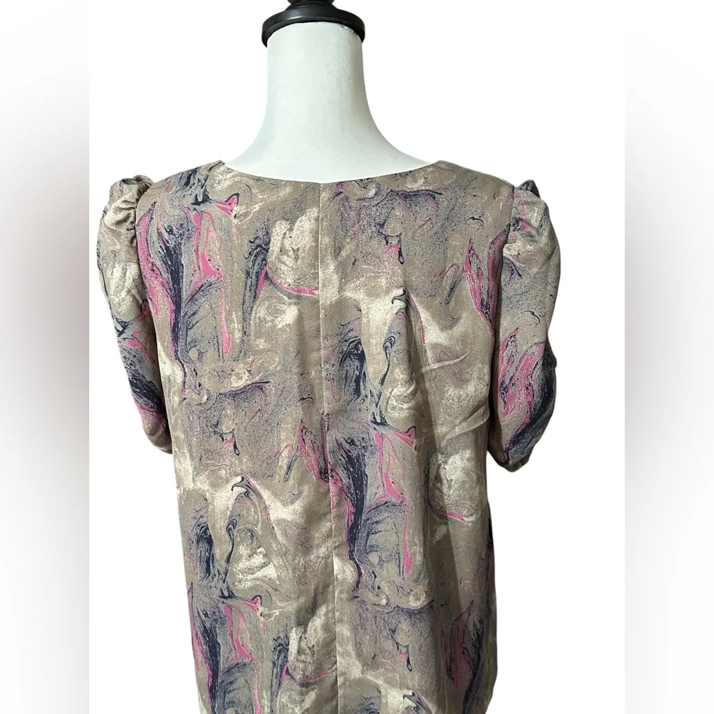 Adrienne Swirl Pattern V-Neck Blouse - Pink and Tan Sz Small - Image 7