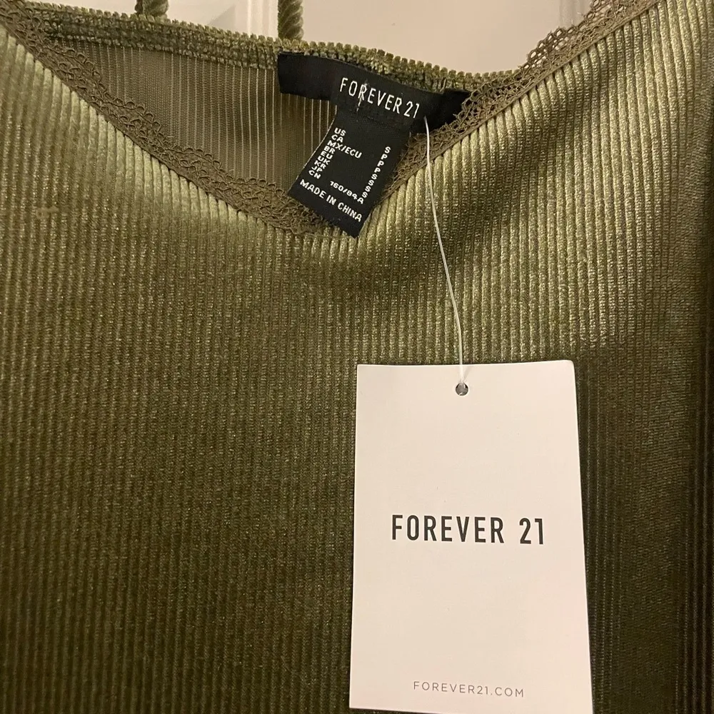 Long Puff Sleeve Lace Trim Iridescent Mini Dress, Green, Size S, NWT - Image 5