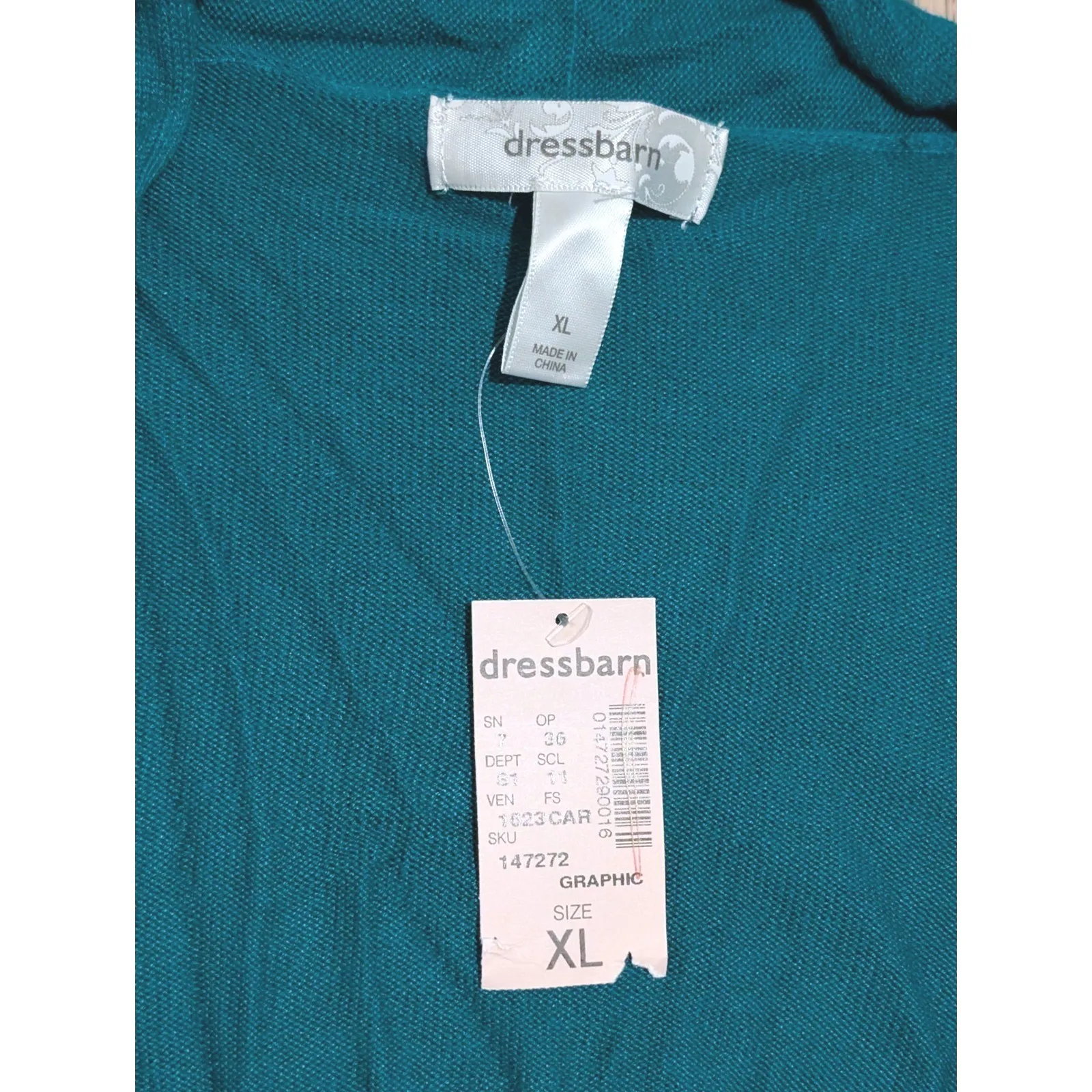 Dressbarn Womens XL Teal Tie Front Ruffle Sleeve Open Cardigan - Image 3
