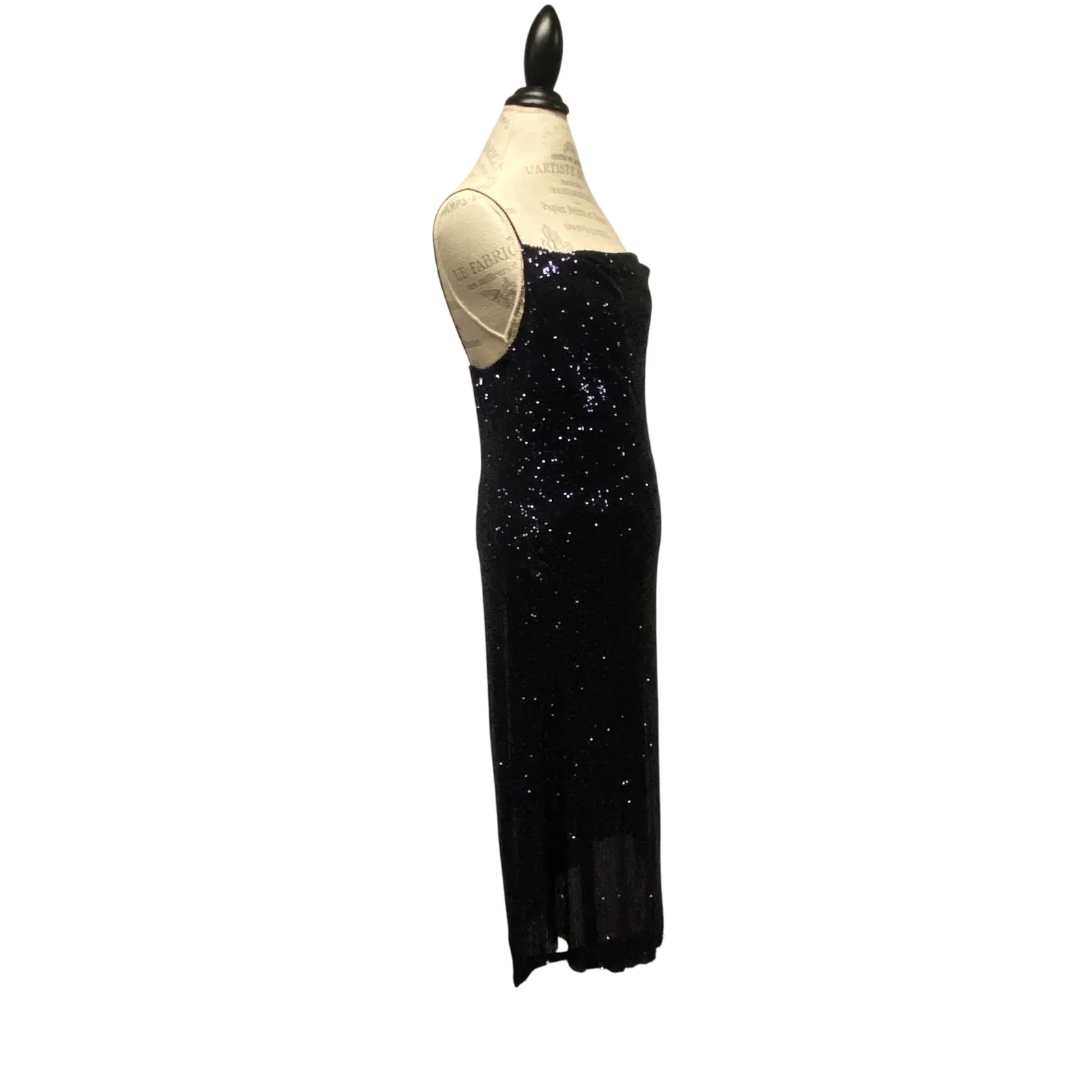 Zara Black Sequin Strapless Maxi Dress Formal Evening Gown Size L Gothic Glam - Image 2