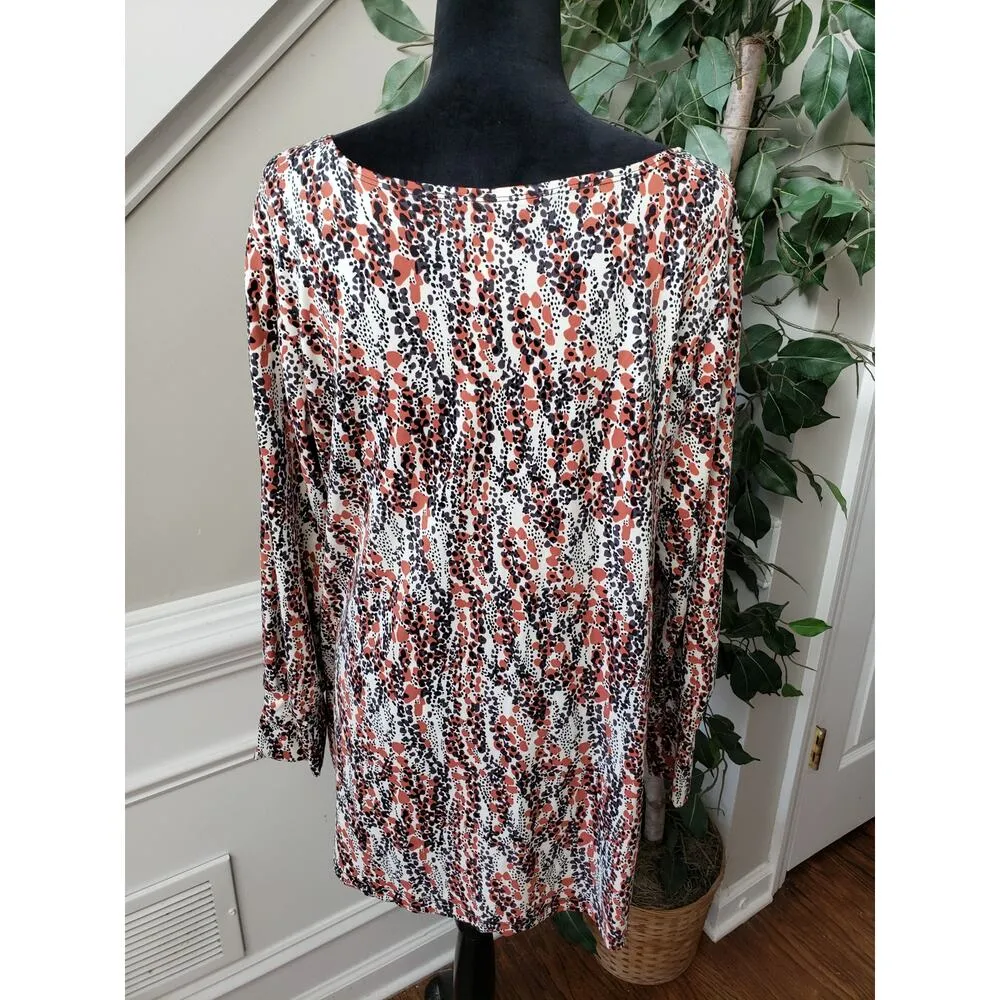 Retreat Rhonda Shear Blouse Top Womens Large Multi Geo Print Pockets Long Sleeve White - Image 4