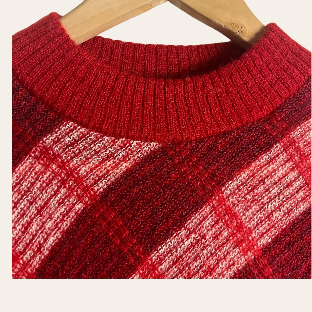 Miu Miu Red High Neck Checked Mohair Blend Pullover Sweater Size 46 - Image 4