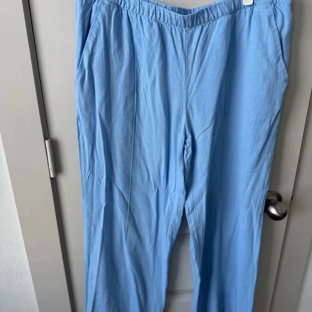 H&M Women’s Low Rise Light Blue Elastic Linen Pull On Pants Size Large - Image 6
