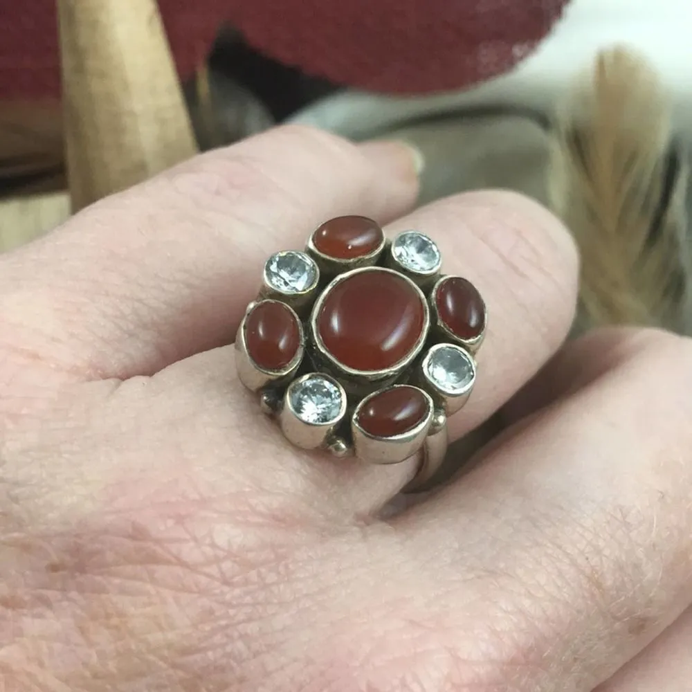 Sterling Carnelian and CZ sterling silver ring 8 Orange - Image 4