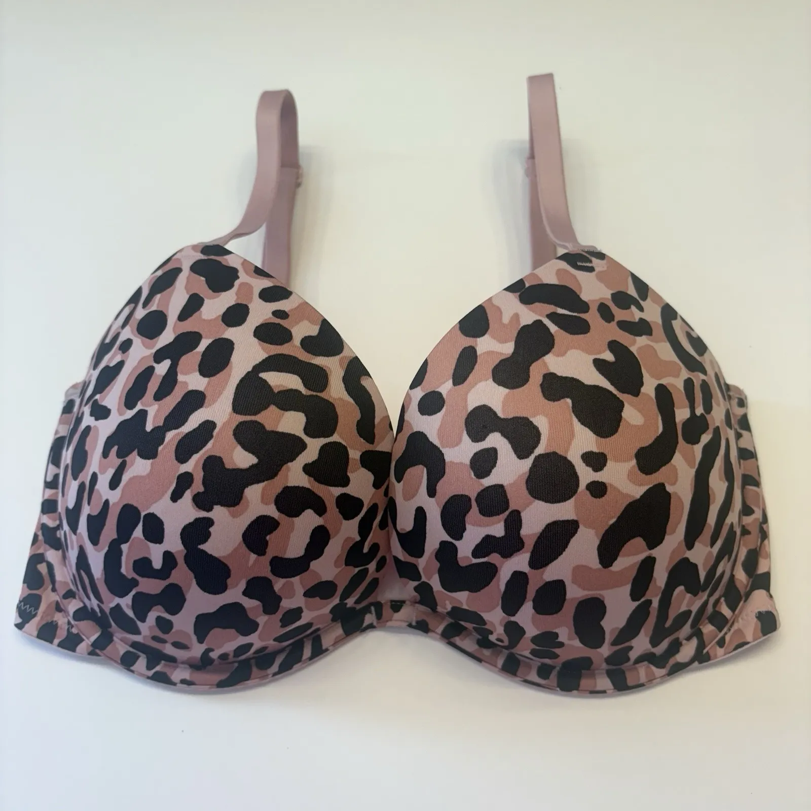 Victoria's Secret PINK Wear Everywhere Super Pushup Bra 32DD Pink‎ Leopard NEW - Image 5