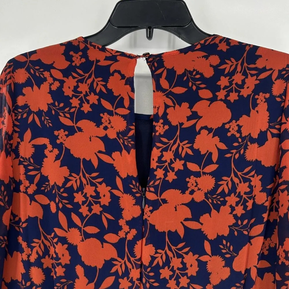 Julia Jordan Smocked Floral Tiered Maxi Dress Orange Blue Sheer Sleeves Size 12 - Image 8