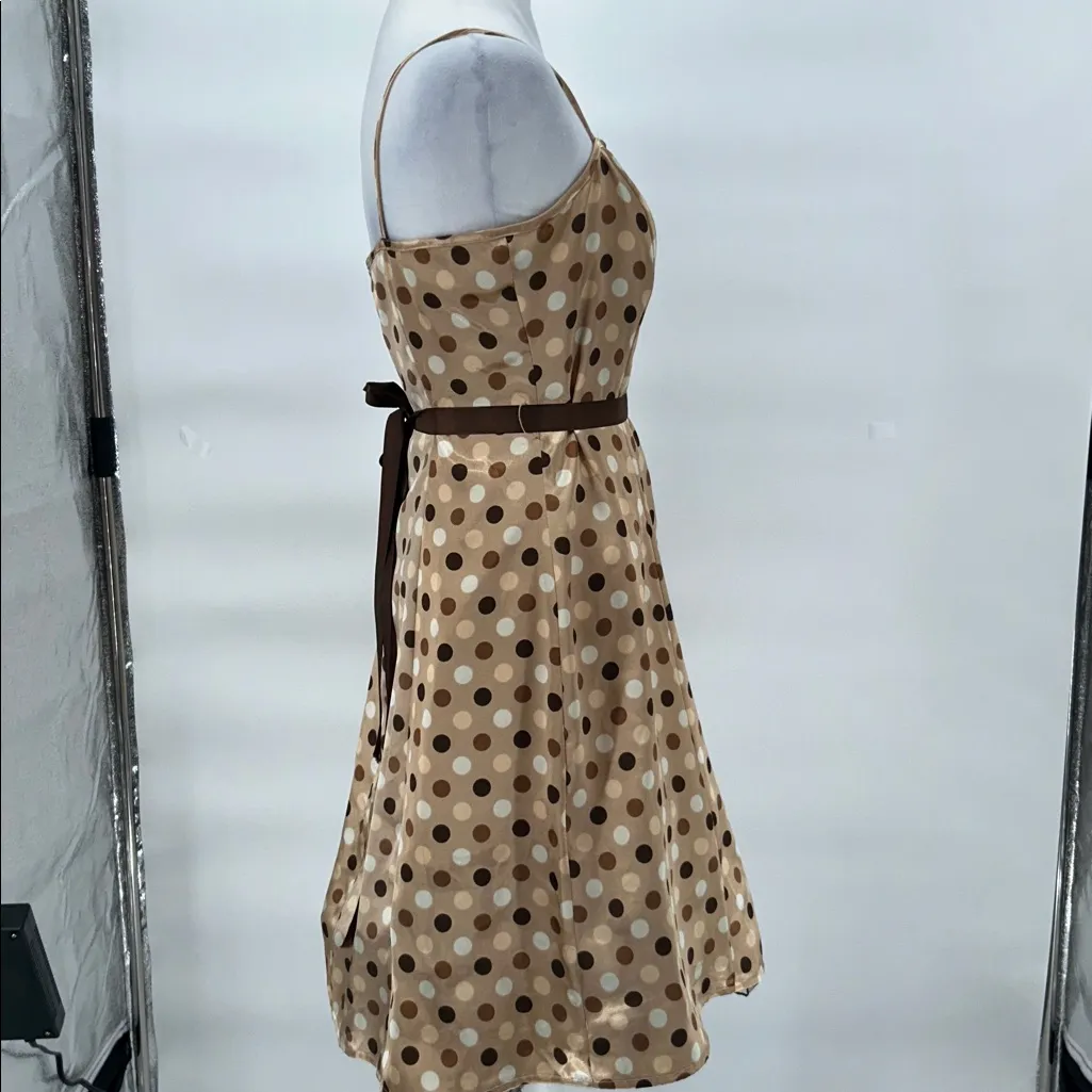 City Triangle Y2K Polka Dot Party Dress Beige Brown Tie Waist Size 9 - Image 5