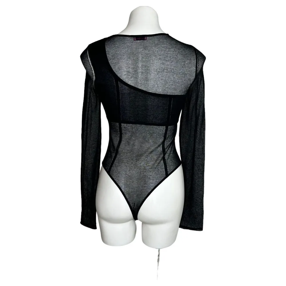 Gauge81 Feriz Womens Black Sheer Round Neck Long Sleeve Bodysuit Small ($355) - Image 10