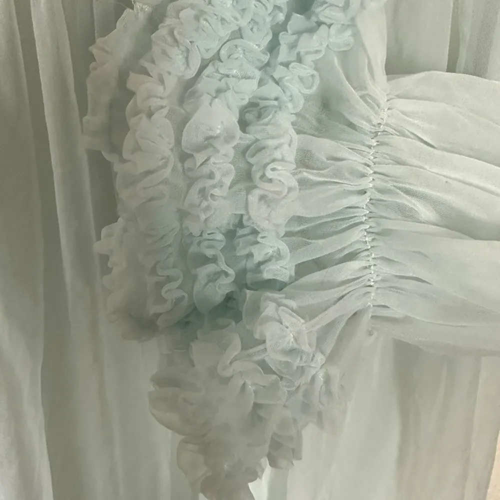 Vintage 60s Shadowline Maxi Peignoir Baby Blue Ruffles Medium Coquette Dainty - Image 11