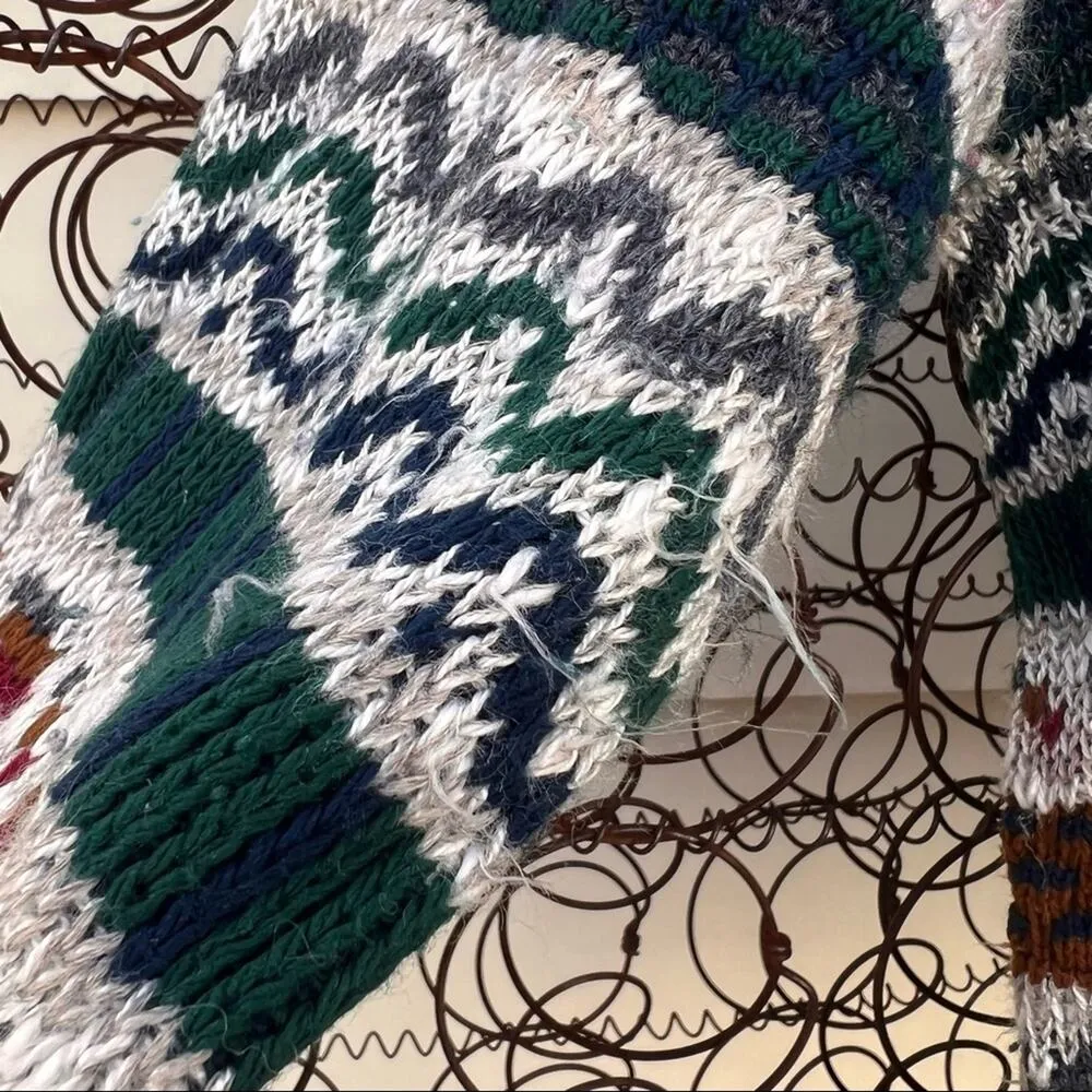 Vintage fair isle abstract stripe muted earth tone button down cardigan sweater Size M - Image 5