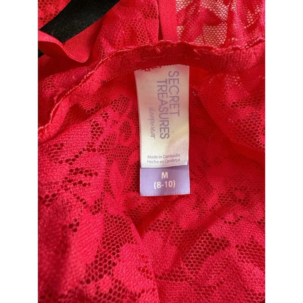 Secret Treasures Red Lace Babydoll Sexy Lingerie Sheer Nightie Size Medium - Image 6