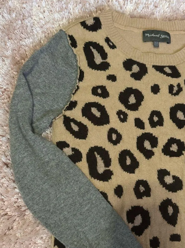 Michael Stars Leopard Print Fine Wool Blend Sweater Size Small - Image 3