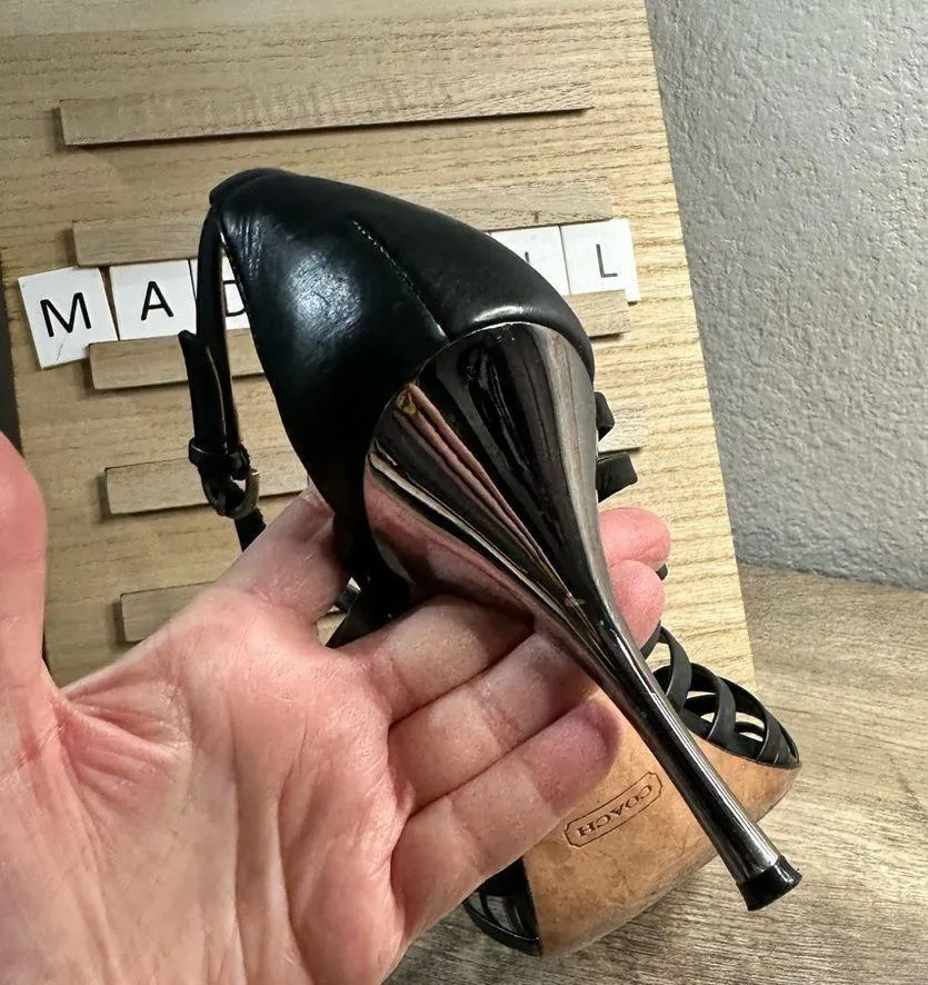 Coach Black Fantasia Heels Strappy Stilleto Size 8B - Image 5