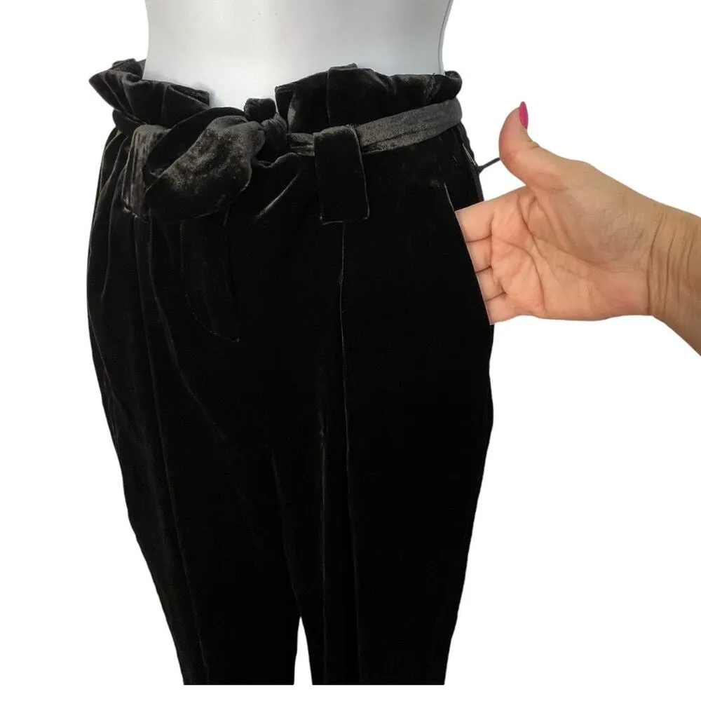 L'AGENCE Bobby Size 2 Velvet Wide Leg Paperbag Pants Black Belted Tie Waist NWT - Image 3