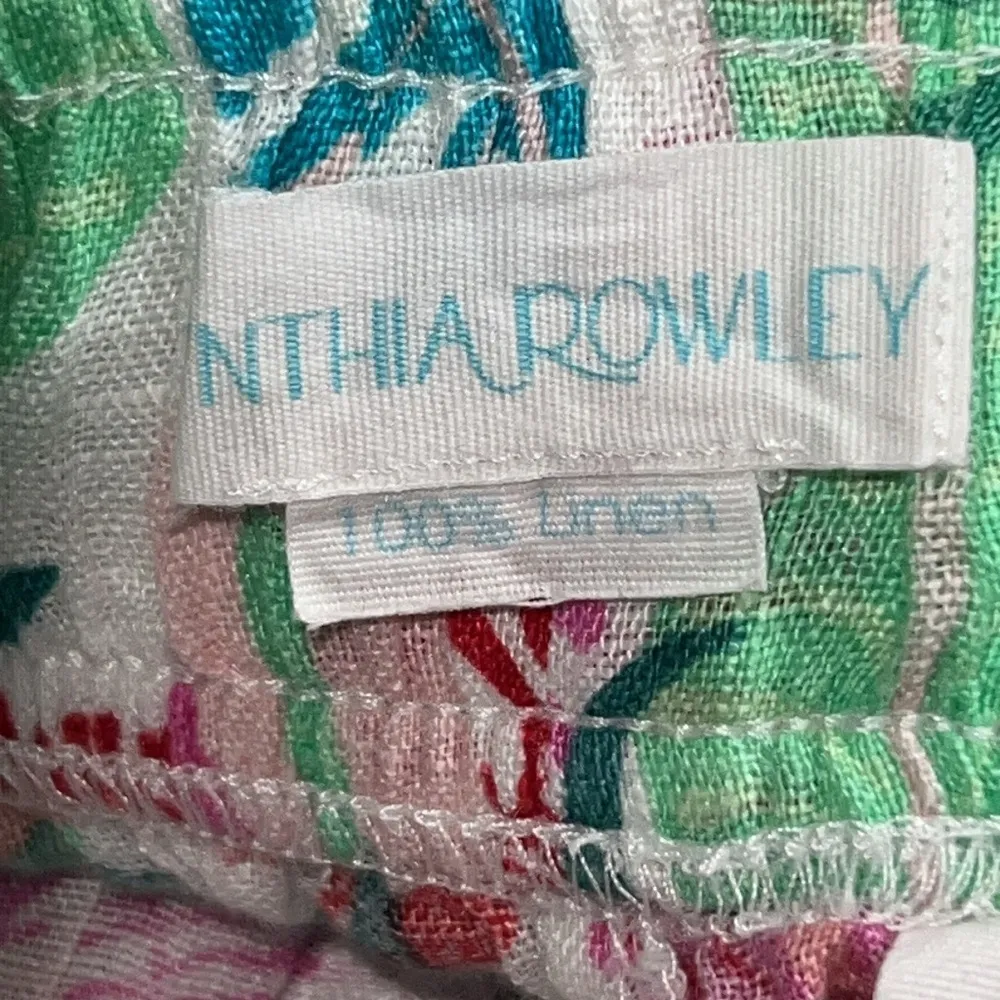 CYNTHIA ROWLEY sz small 100% linen floral pants elastic waist string tie pockets - Image 2