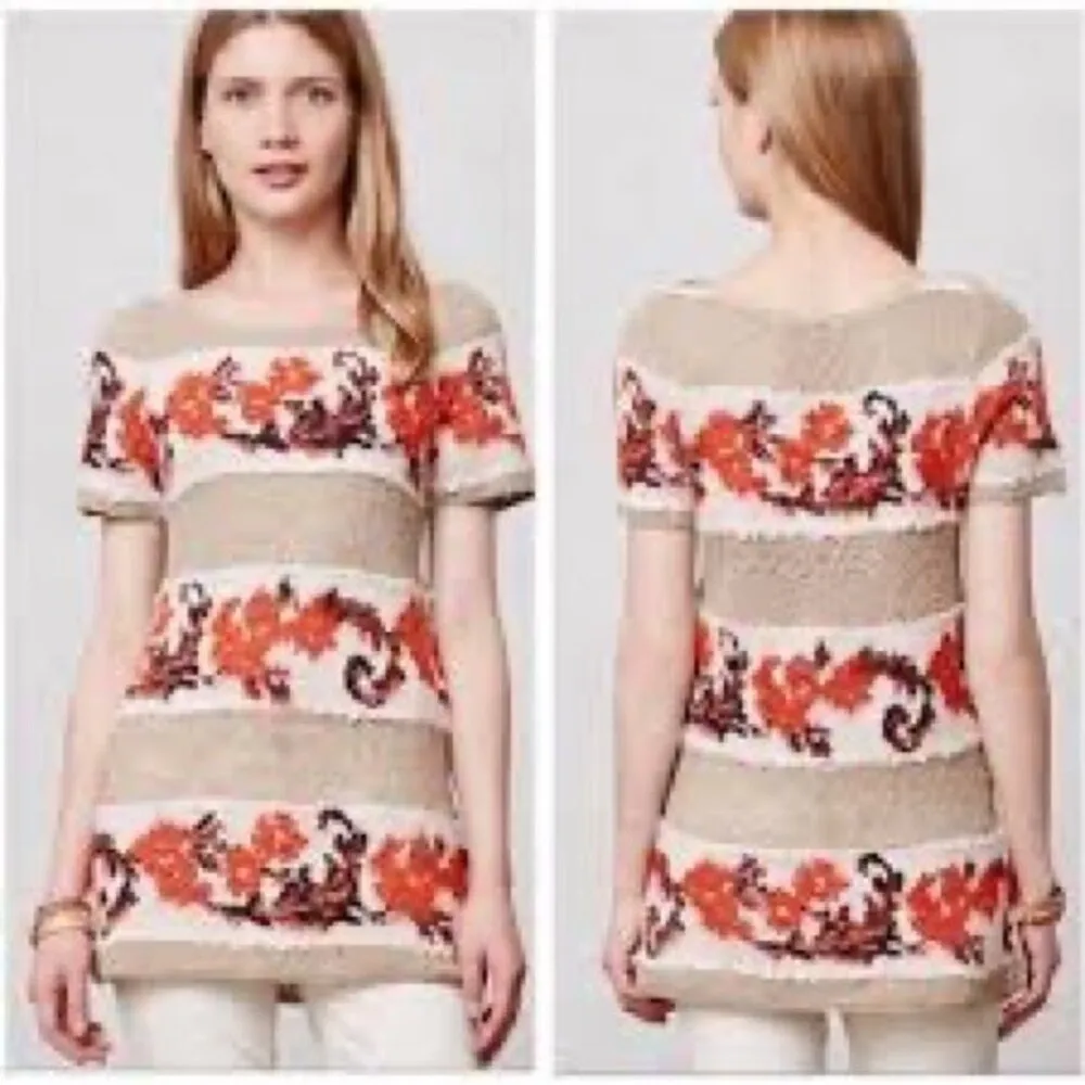 Anthropologie Knitted & Knotted Banded Bouquets Alpaca Wool Cashmere Sweater S - Image 3