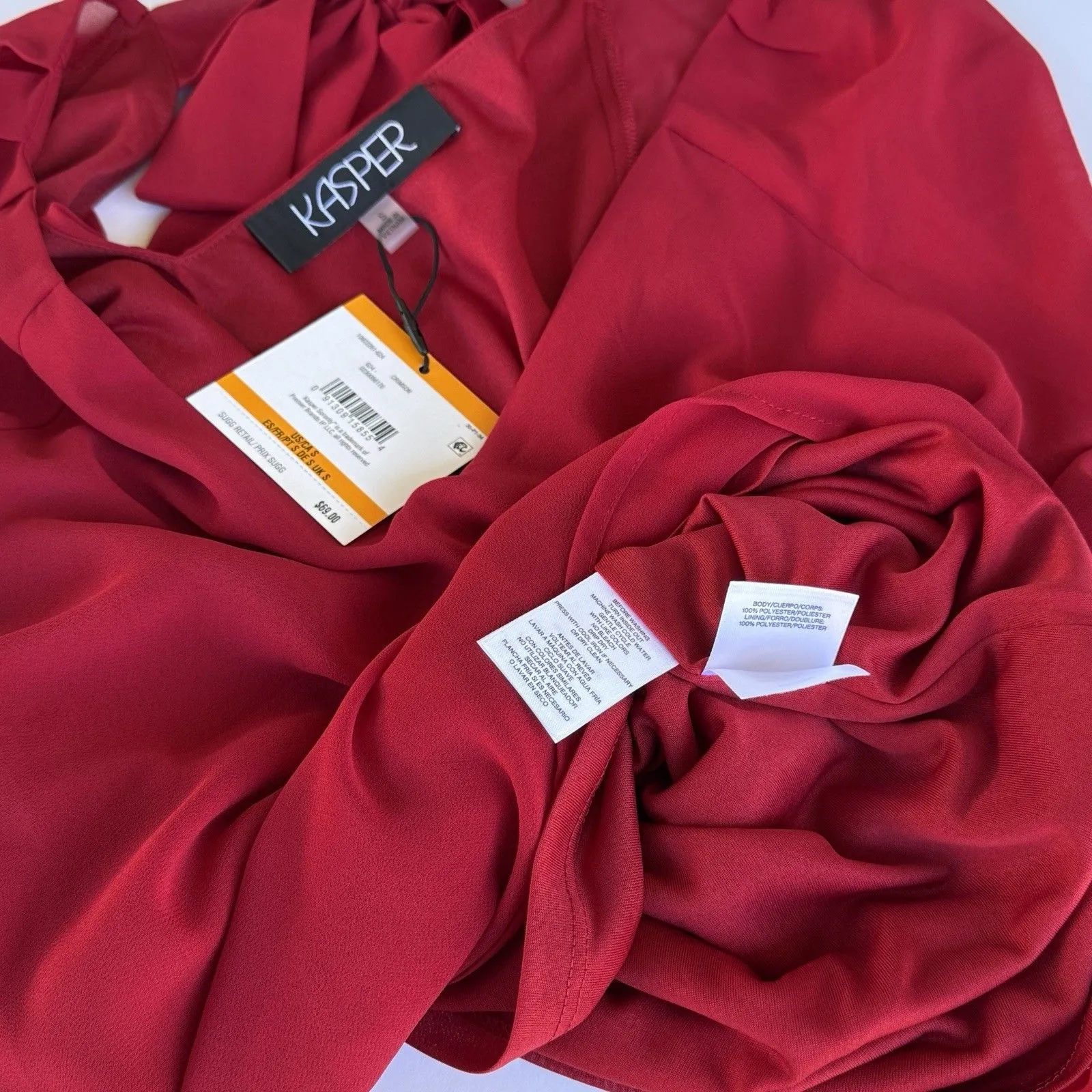 NWT Kasper Raglan Sleeve Bow Back Blouse Top Red V Neck Soft Women’s Small Size - Image 4