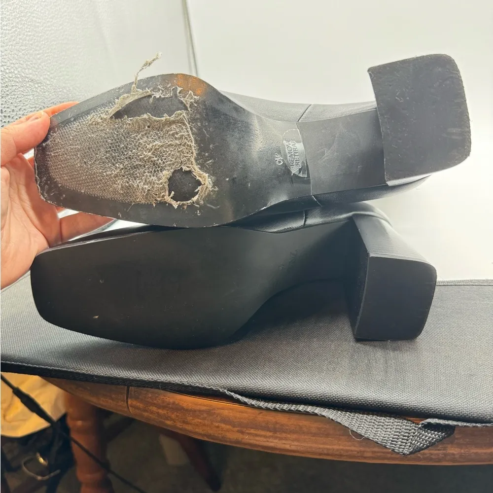 Zara knee high leather square toe block heel black boots blogger favorite 40 / 9 - Image 10