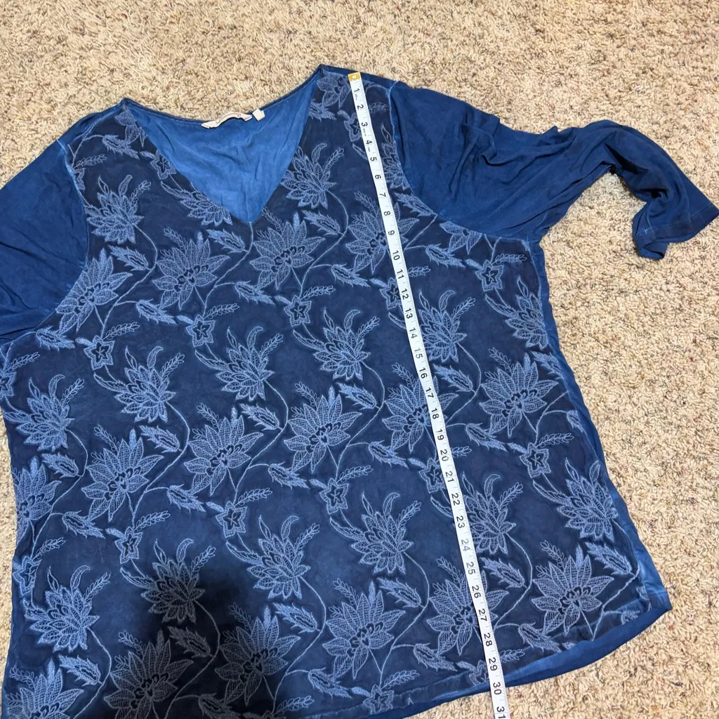 Soft Surroundings 3X Kimbra Embroidered Floral Blue Lace V Neck Roll Tab Top - Image 16