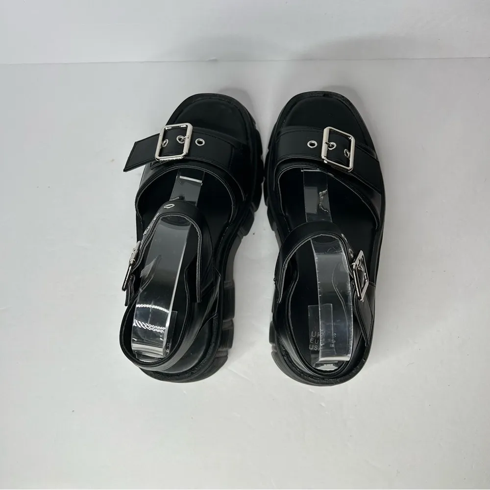 New Faux Black Leather Chunky Black Platform Shoes with Adjustable Straps 7 - Image 7