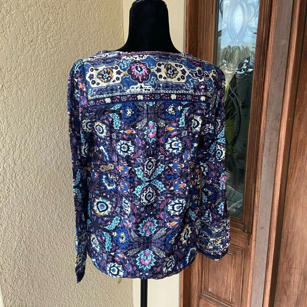 Lucky Brand Womens Blouse Size Small Becca Button Down Peasant Top Blue Pink NEW - Image 5