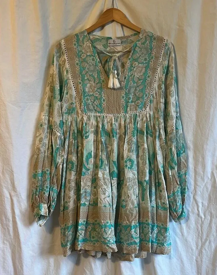 The Fox and the Mermaid Calista V Neck Tassel Floral Printed Mini Dress Blue Size M - Image 2