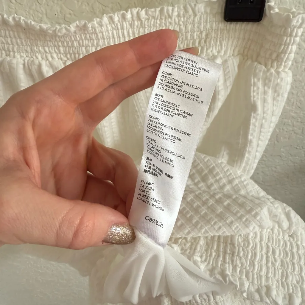 Anthropologie Colusa Smocked Strapless White Top Size Large Lined Flowy Tube Top - Image 3