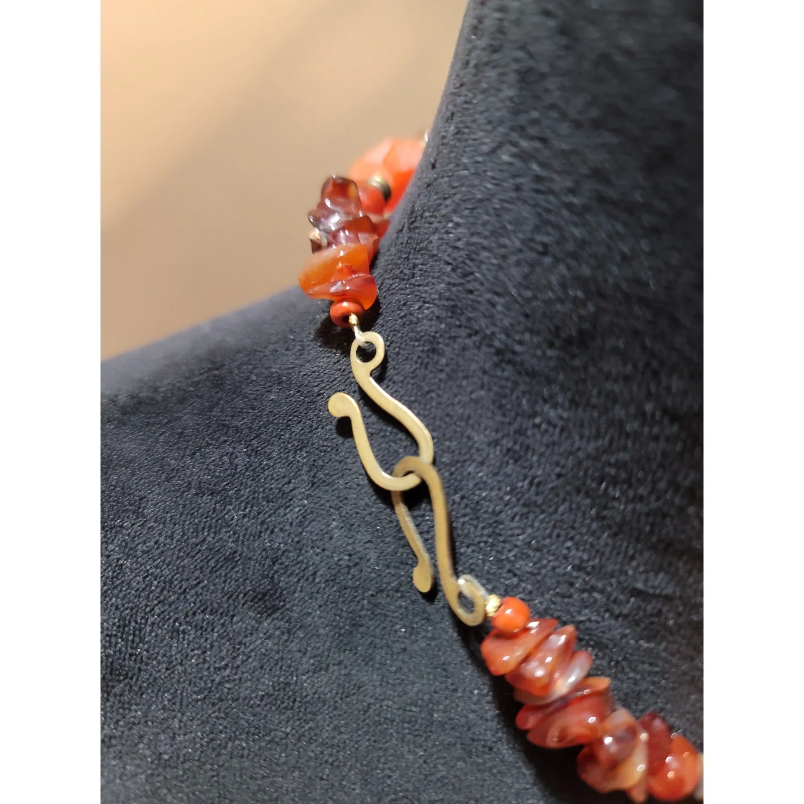 Women's Carnelian Beaded Necklace With Brass Frog Charms And S Hook Clasp Orange - Image 7