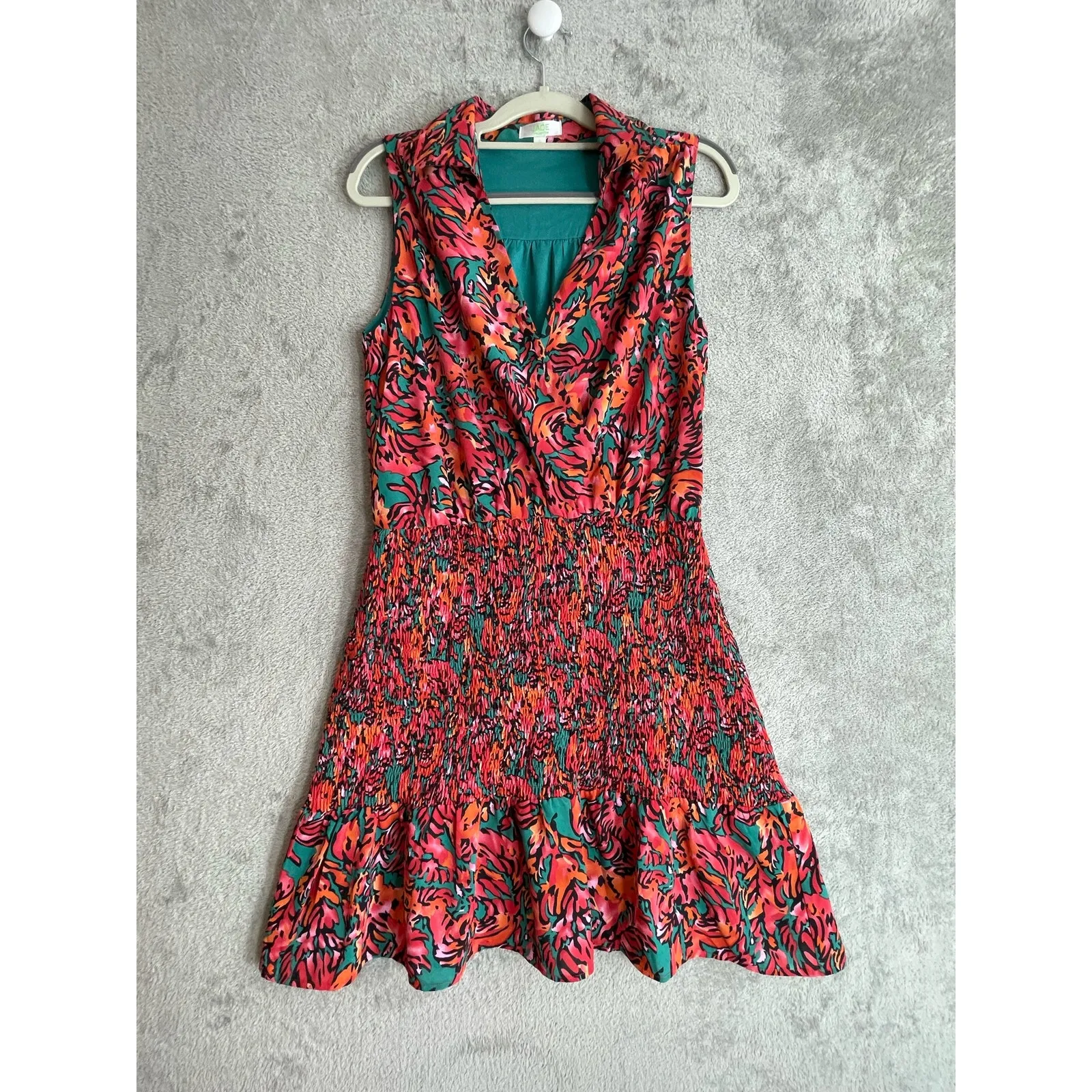 Jade Melody Tam Dress Small Red Floral Sleeveless Smocked Waist Cottage Core - Image 2
