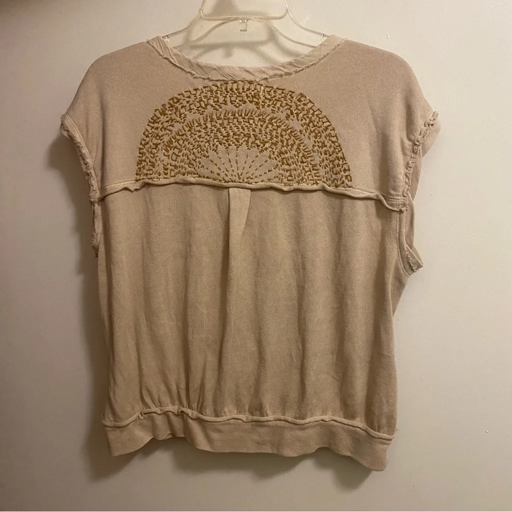 We The Free People Womens Top  Shirt S Small Beige Embroidered Back Open Front - Image 5