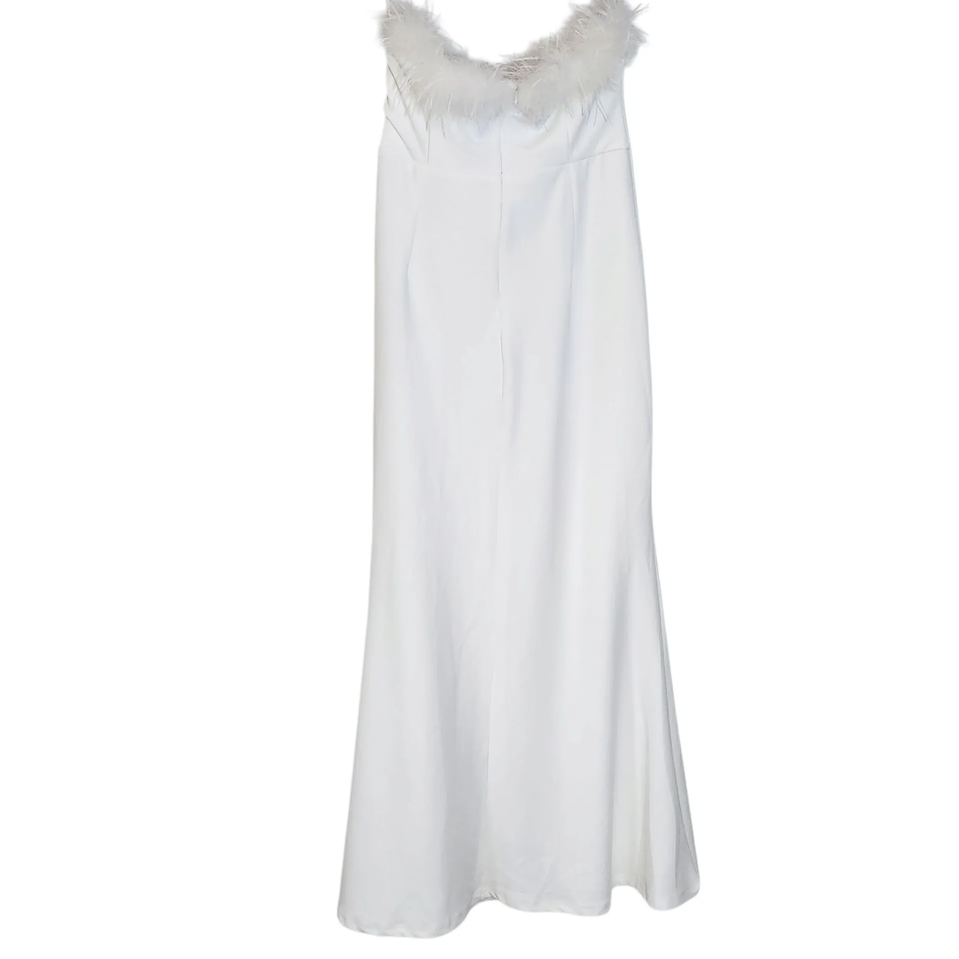 Lulus White Strapless Maxi Cocktail Dress with Feather Trim XL White Formal Gown - Image 4